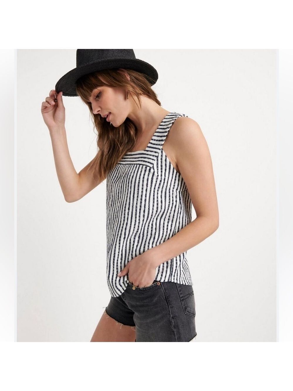 LUCKY BRAND Square Neck Striped Tank Top